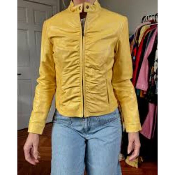 Flawless Yellow Leather Wilsons Maxima jacket coat M such a fun color - Picture 1 of 15